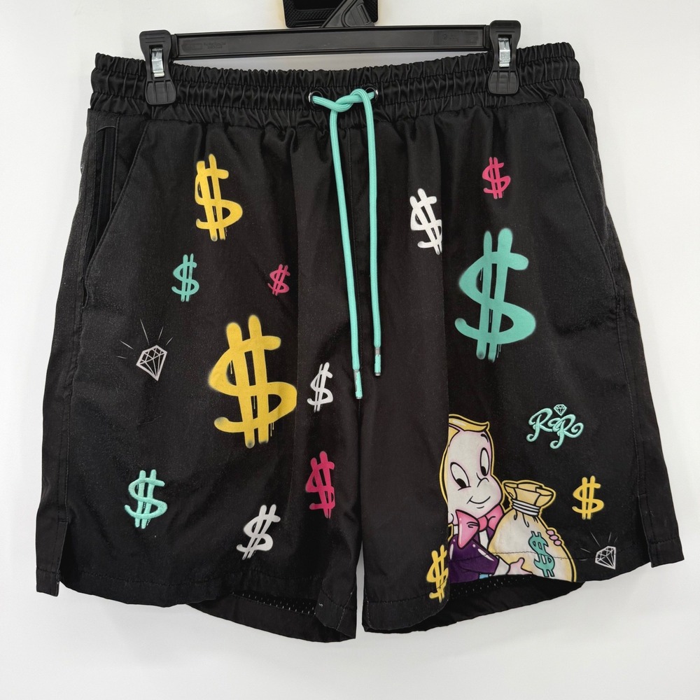 Shoe Palace Richie Rich Shorts Mens Large Black Graffiti Money Bag Streetwear